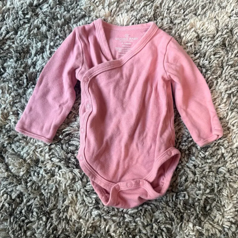 Goobie Baby Girl Pink Onesie Kimono Bodysuit 0-3 Months Shirt Cotton Long Sleeve